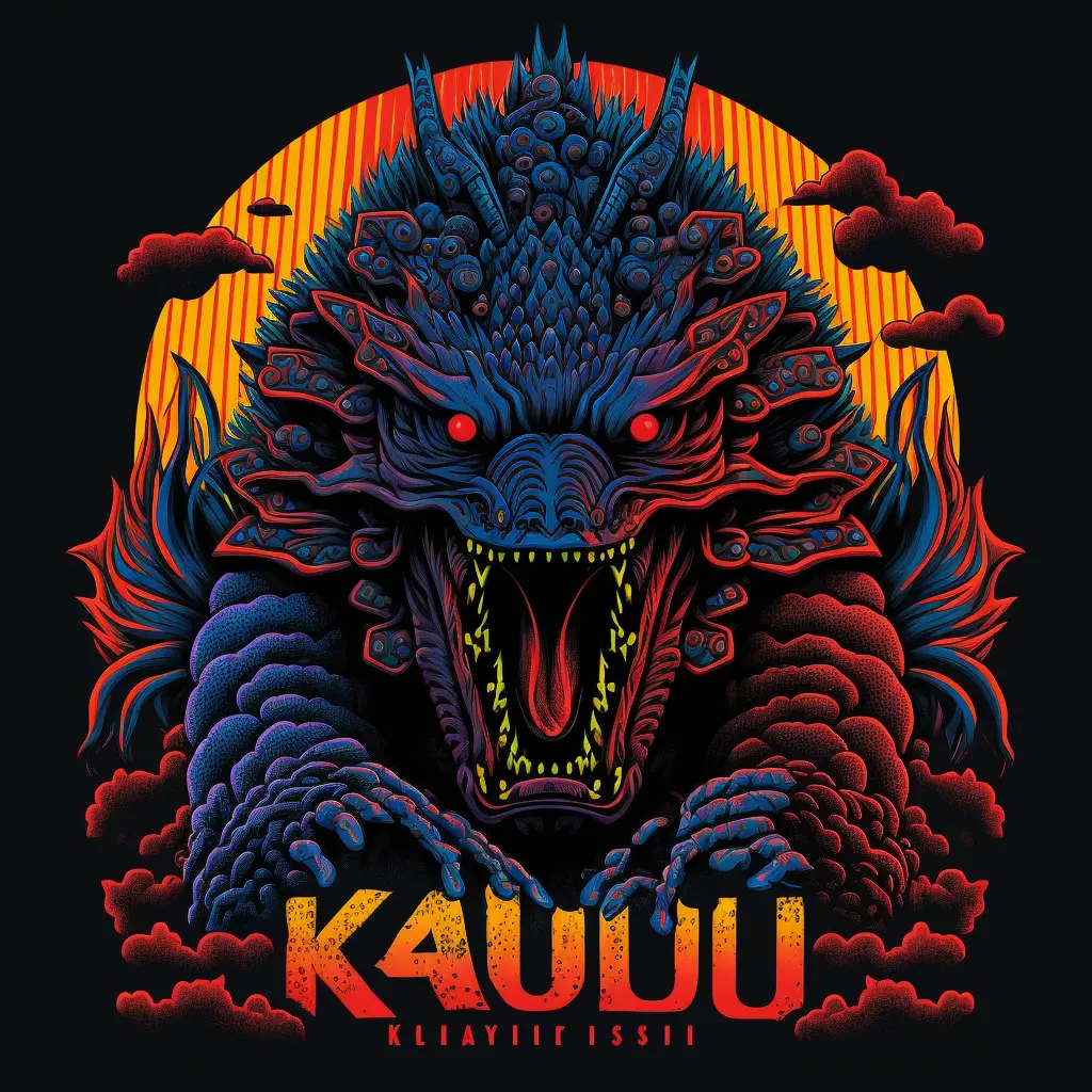 tshirt vector, kaiju emblem, bold vivid colors, detailed